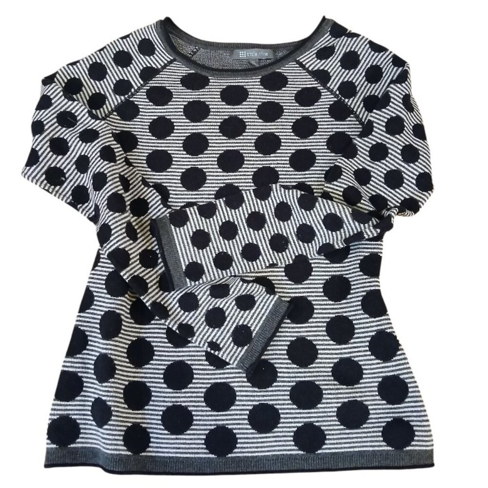 TITLE NINE Black/White Polka Dot Crew Neck Sweater - Picture 1 of 10